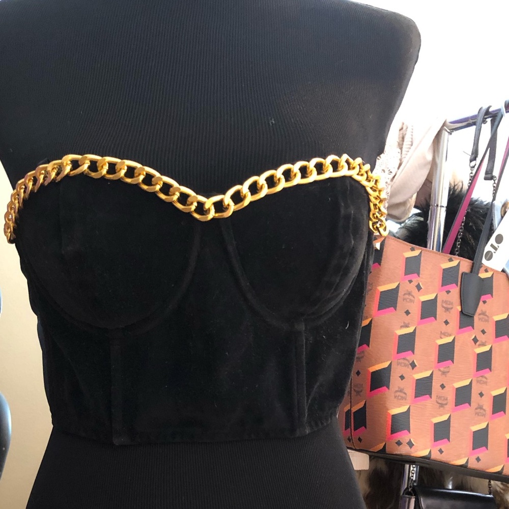 Velvet with gold chain corset crop